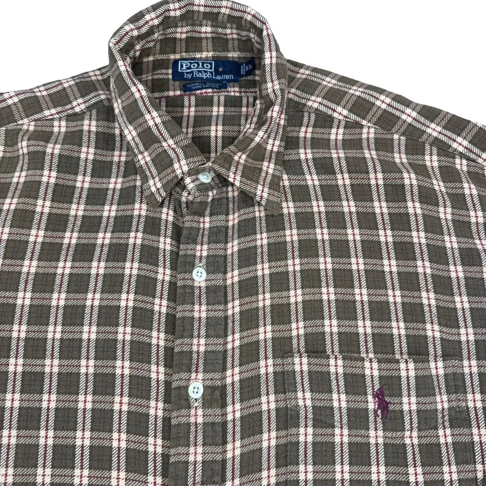 Vintage Ralph Lauren Men's XL Flannel Lowell Sport Brown Red Plaid Long Sleeve
